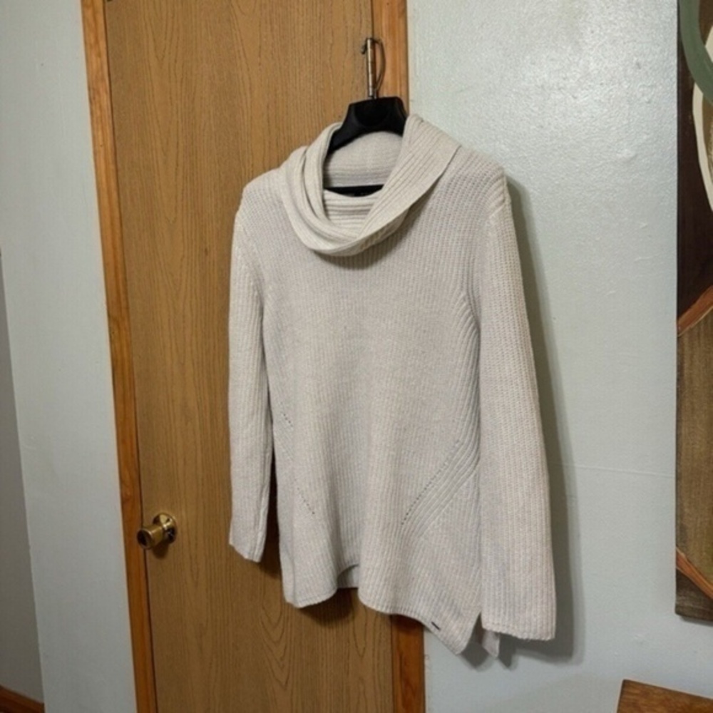 DKNY XL Off-White Metallic Long Sleeve Cowlneck Long Sleeve Pullover Sweater